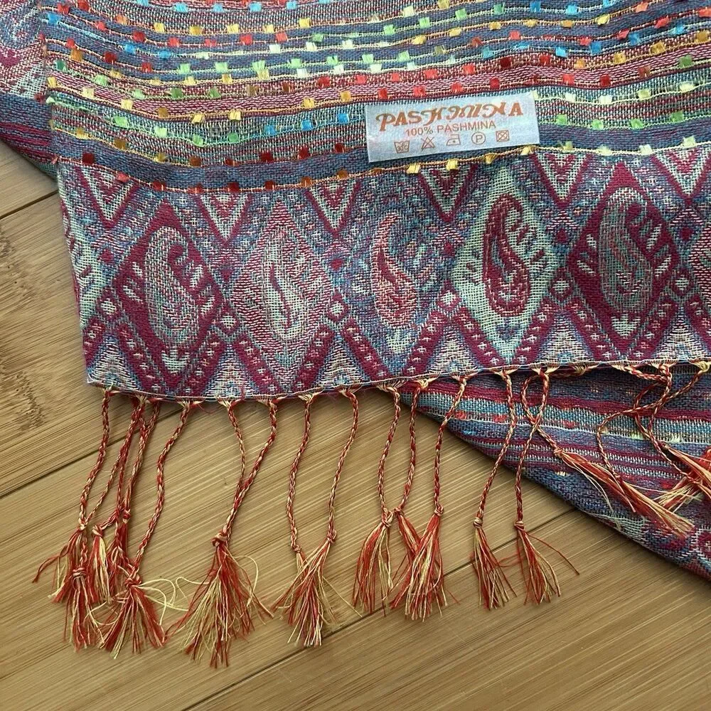 Womens Pashmina Boho Wide Scarf Shawl Hippie Colorful Tassel